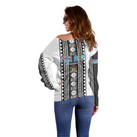Fiji Day 1970 Off Shoulder Sweater For Fiji Ever Fiji Tapa Pattern White LT14 - Polynesian Pride