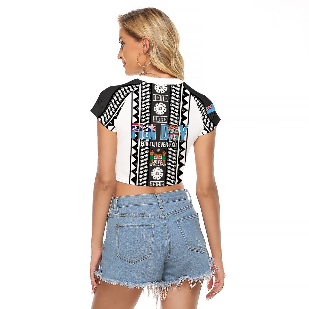 Fiji Day 1970 Raglan Cropped T Shirt For Fiji Ever Fiji Tapa Pattern White LT14 - Polynesian Pride
