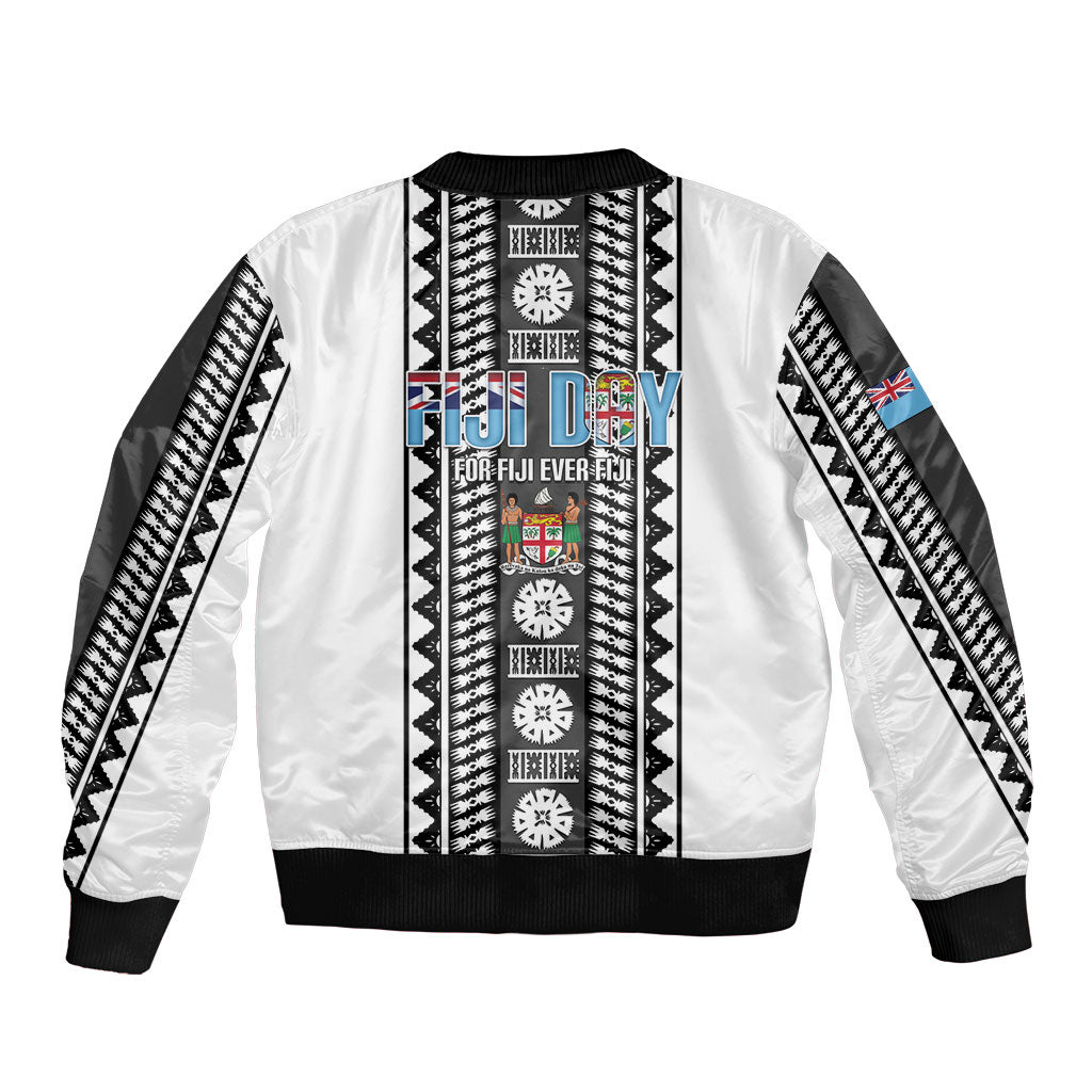 Fiji Day 1970 Sleeve Zip Bomber Jacket For Fiji Ever Fiji Tapa Pattern White LT14 - Polynesian Pride