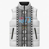 Fiji Day 1970 Sleeveless Puffer Jacket For Fiji Ever Fiji Tapa Pattern White LT14 Unisex White - Polynesian Pride