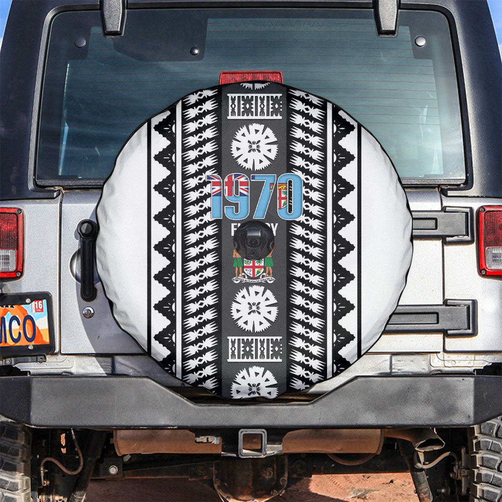 Fiji Day 1970 Spare Tire Cover For Fiji Ever Fiji Tapa Pattern White LT14 White - Polynesian Pride