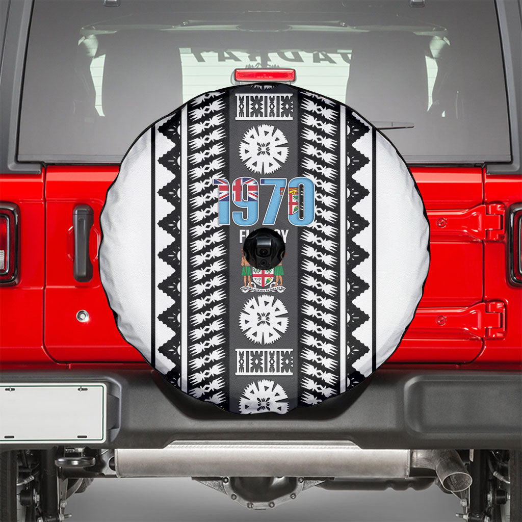 Fiji Day 1970 Spare Tire Cover For Fiji Ever Fiji Tapa Pattern White LT14 - Polynesian Pride