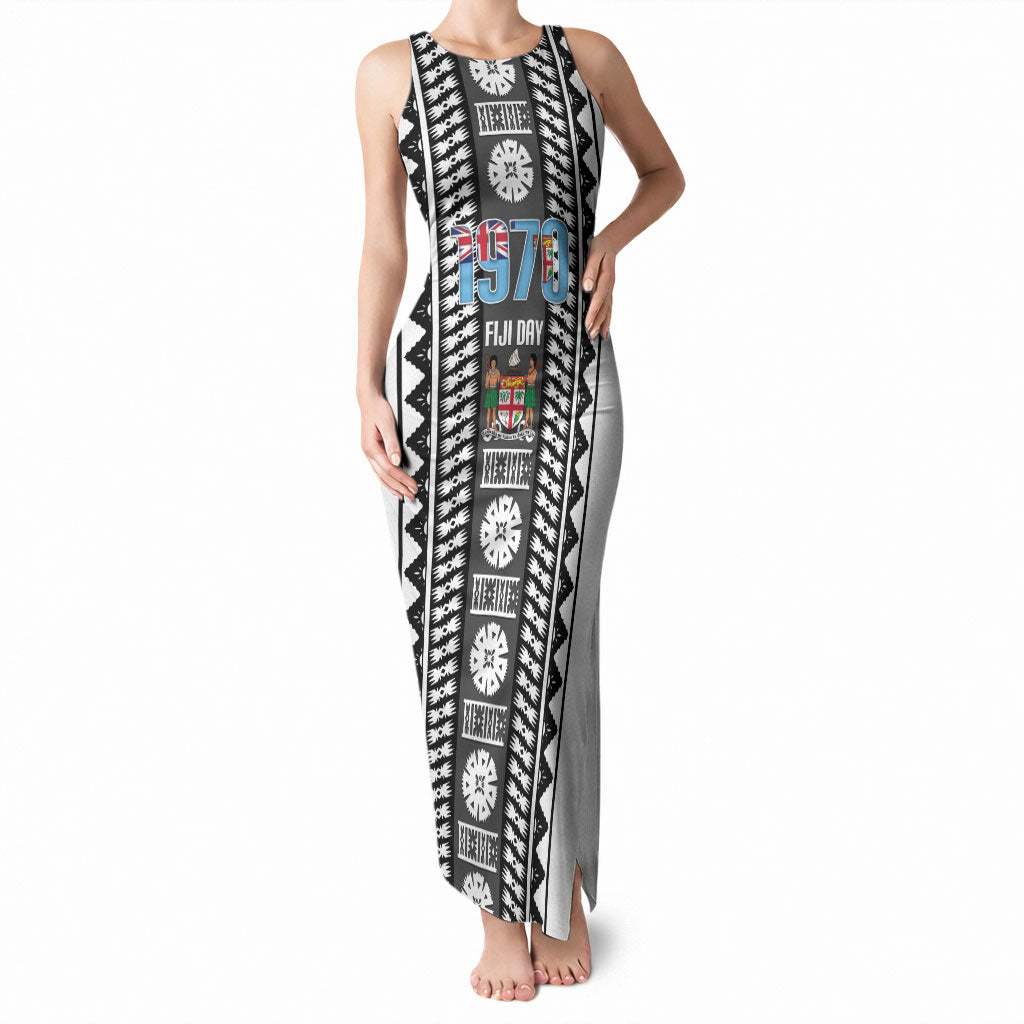Fiji Day 1970 Tank Maxi Dress For Fiji Ever Fiji Tapa Pattern White LT14 Women White - Polynesian Pride