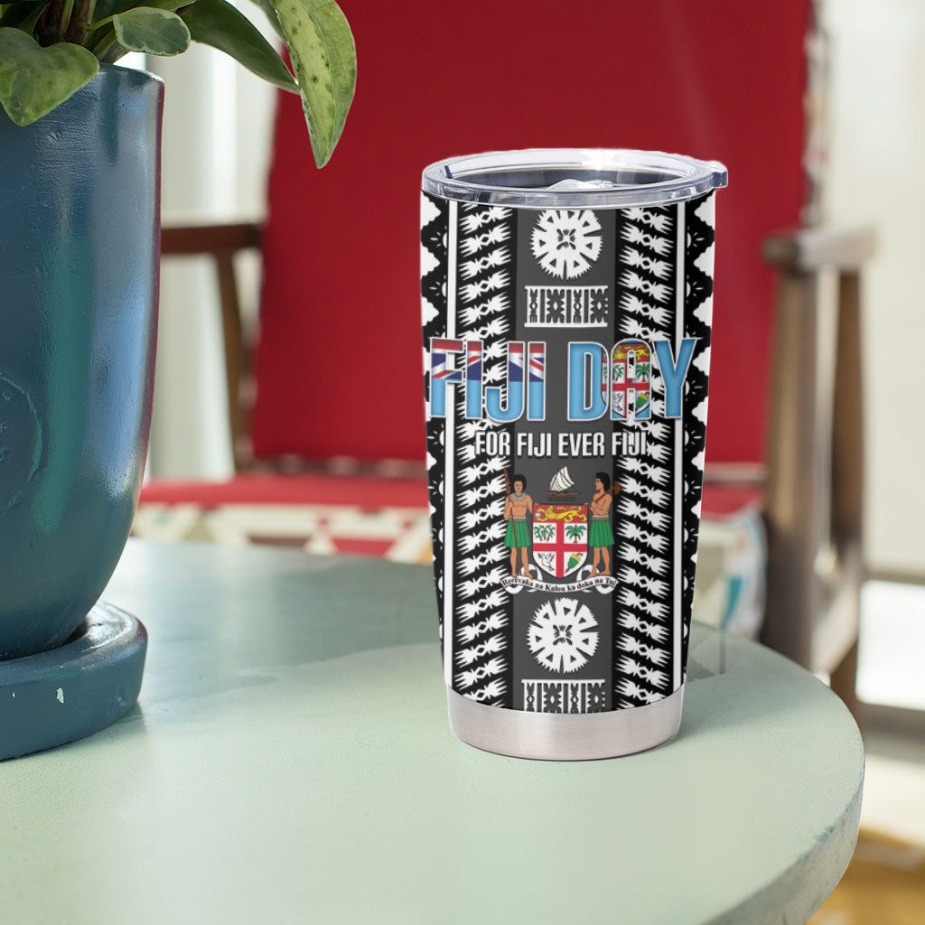 Fiji Day 1970 Tumbler Cup For Fiji Ever Fiji Tapa Pattern White LT14 - Polynesian Pride