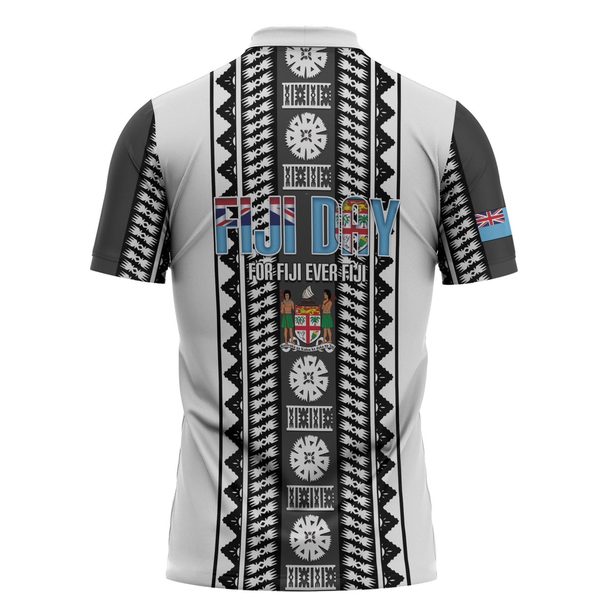 Fiji Day 1970 Zipper Polo Shirt For Fiji Ever Fiji Tapa Pattern White LT14 - Polynesian Pride