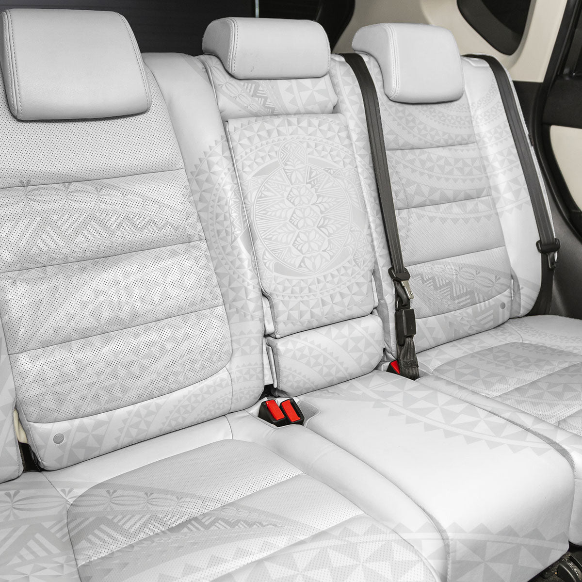 Tonga White Sunday Back Car Seat Cover Fakame Tongan Ngatu Turtle LT14 - Polynesian Pride