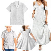 Tonga White Sunday Family Matching Summer Maxi Dress and Hawaiian Shirt Fakame Tongan Ngatu Turtle