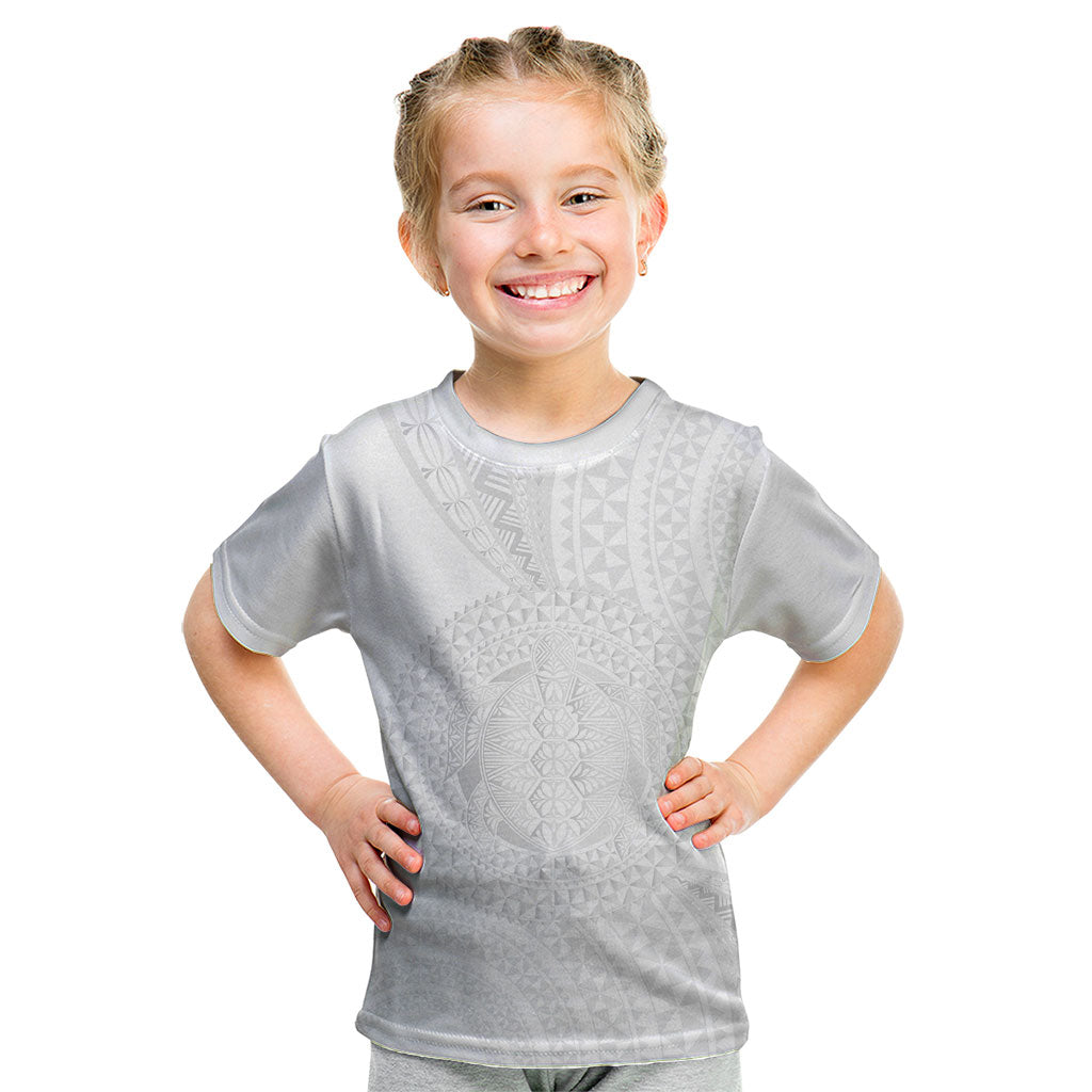 Tonga White Sunday Kid T Shirt Fakame Tongan Ngatu Turtle