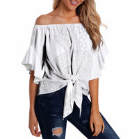 Tonga White Sunday Off Shoulder Wrap Waist Top Fakame Tongan Ngatu Turtle LT14 White - Polynesian Pride