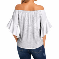 Tonga White Sunday Off Shoulder Wrap Waist Top Fakame Tongan Ngatu Turtle LT14 - Polynesian Pride