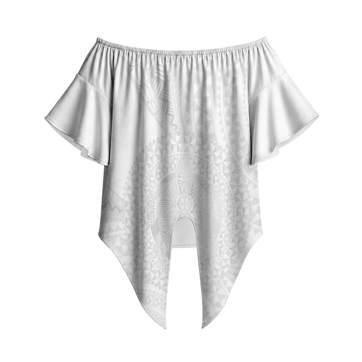 Tonga White Sunday Off Shoulder Wrap Waist Top Fakame Tongan Ngatu Turtle LT14 - Polynesian Pride