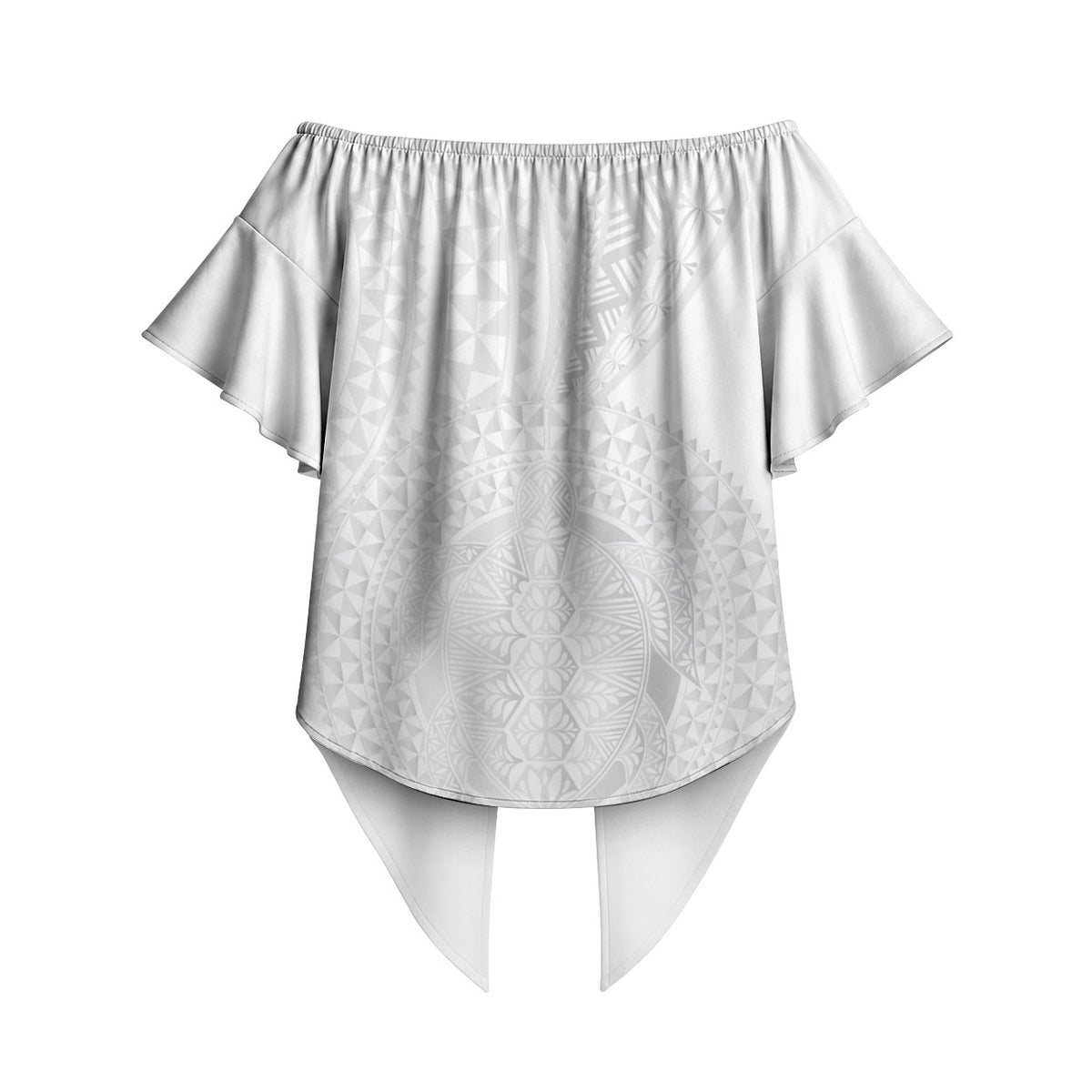 Tonga White Sunday Off Shoulder Wrap Waist Top Fakame Tongan Ngatu Turtle LT14 - Polynesian Pride