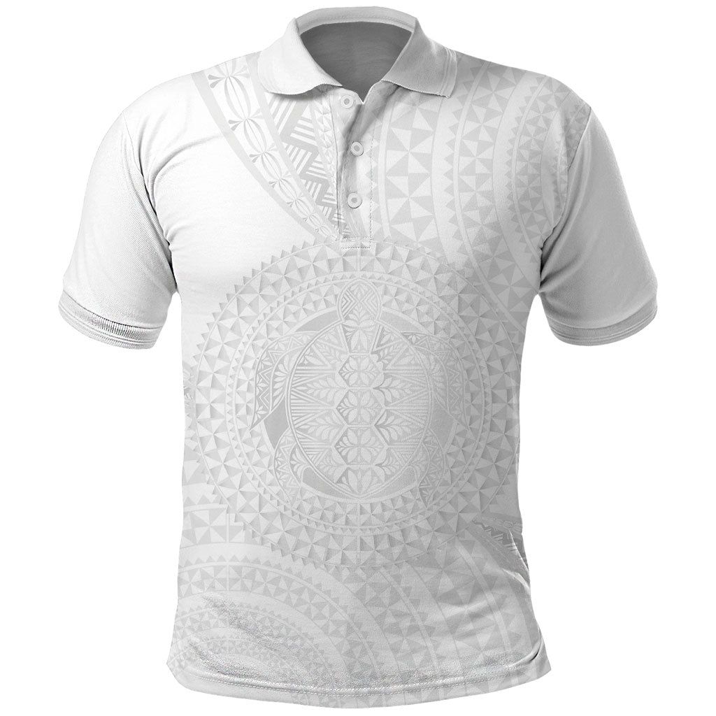 Tonga White Sunday Polo Shirt Fakame Tongan Ngatu Turtle