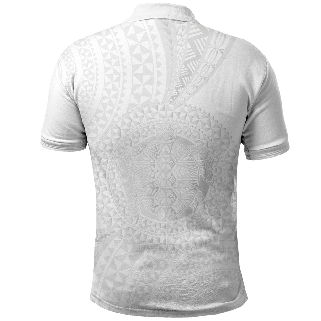 Tonga White Sunday Polo Shirt Fakame Tongan Ngatu Turtle