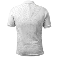 Tonga White Sunday Polo Shirt Fakame Tongan Ngatu Turtle