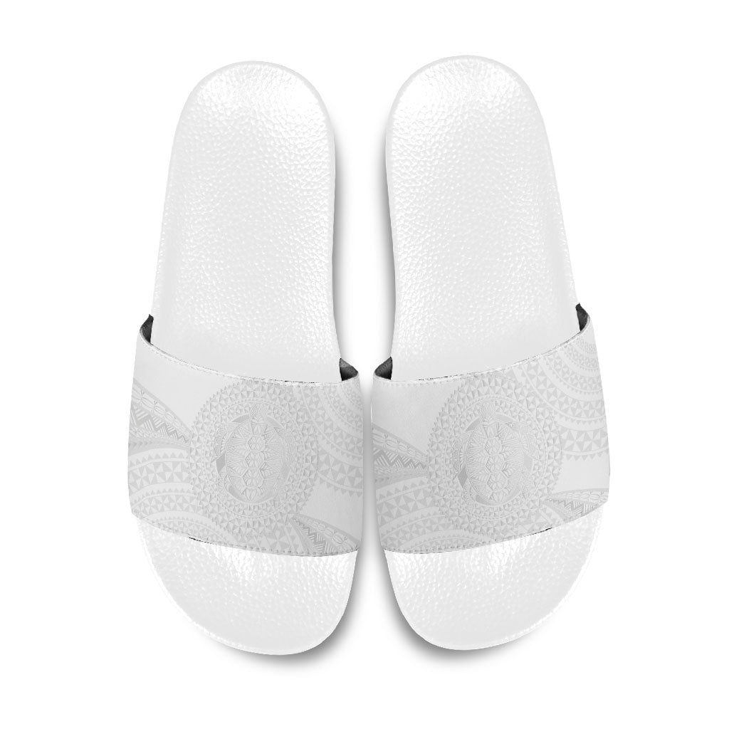 Tonga White Sunday Slide Sandals Fakame Tongan Ngatu Turtle LT14 White - Polynesian Pride