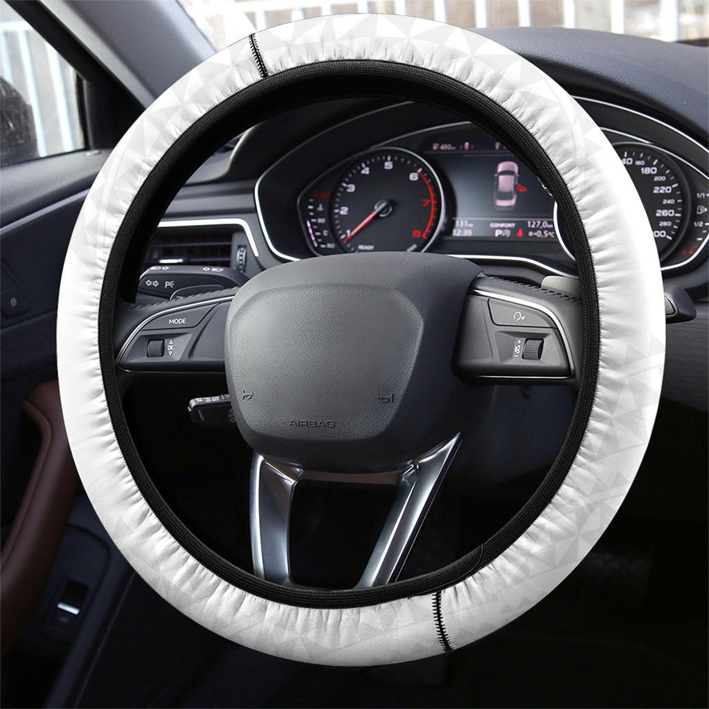 Tonga White Sunday Steering Wheel Cover Fakame Tongan Ngatu Turtle LT14 - Polynesian Pride
