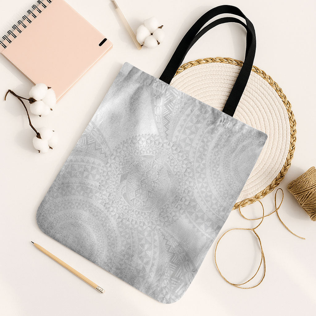 Tonga White Sunday Tote Bag Fakame Tongan Ngatu Turtle LT14 Black Strap One Size White - Polynesian Pride