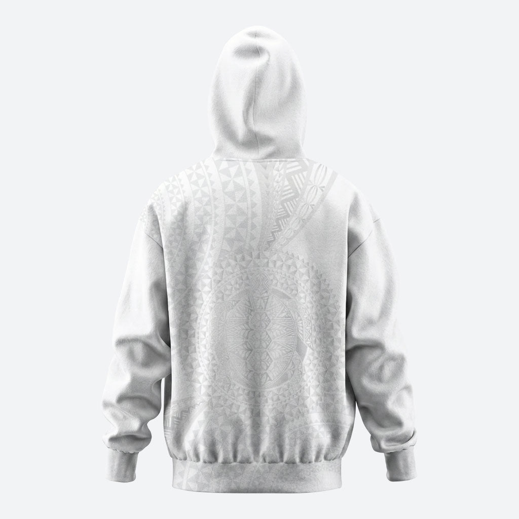 Tonga White Sunday Zip Hoodie Fakame Tongan Ngatu Turtle LT14 - Polynesian Pride