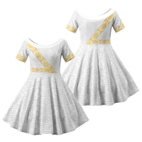 Tonga White Sunday Family Matching Short Sleeve Bodycon Dress and Hawaiian Shirt Fakame Tongan Ngatu Pattern Gold Strips