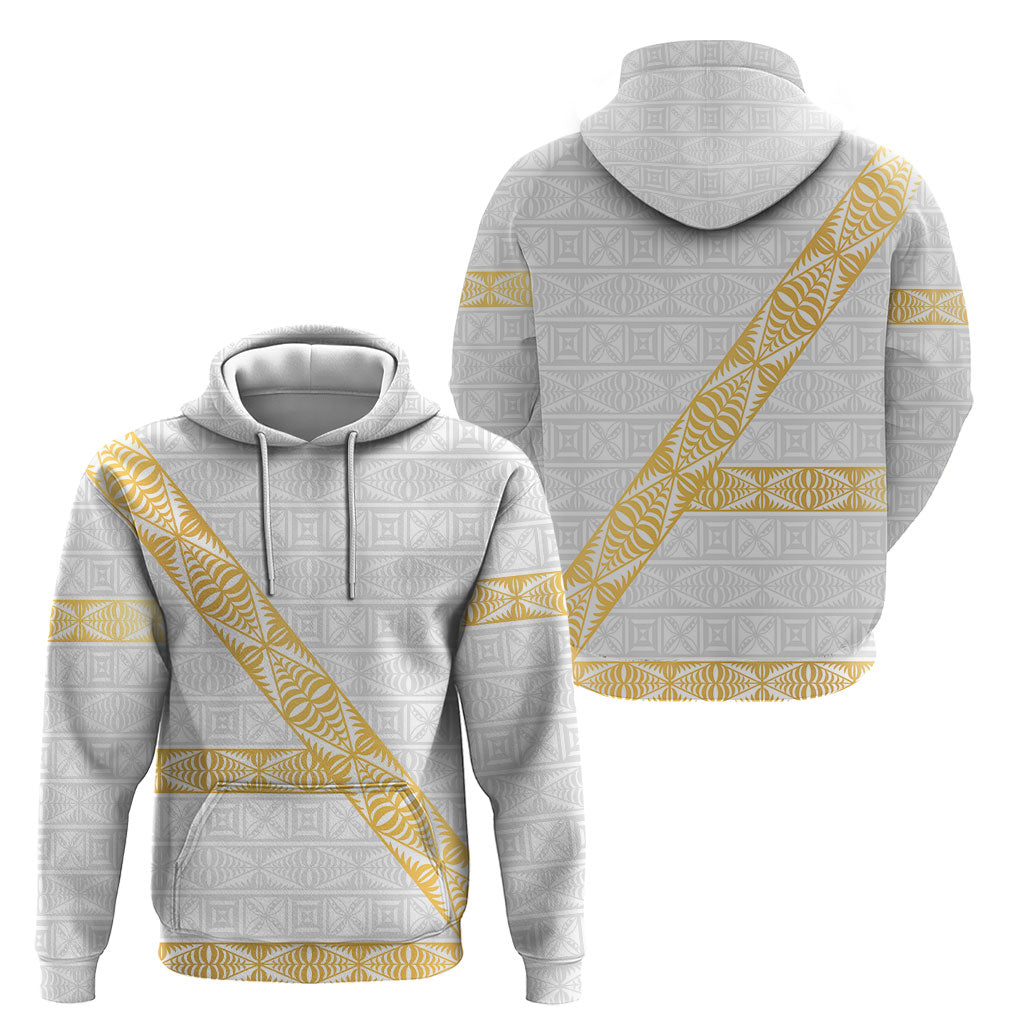 Tonga White Sunday Hoodie Fakame Tongan Ngatu Pattern Gold Strips LT14 - Polynesian Pride