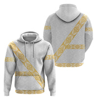 Tonga White Sunday Hoodie Fakame Tongan Ngatu Pattern Gold Strips LT14 - Polynesian Pride