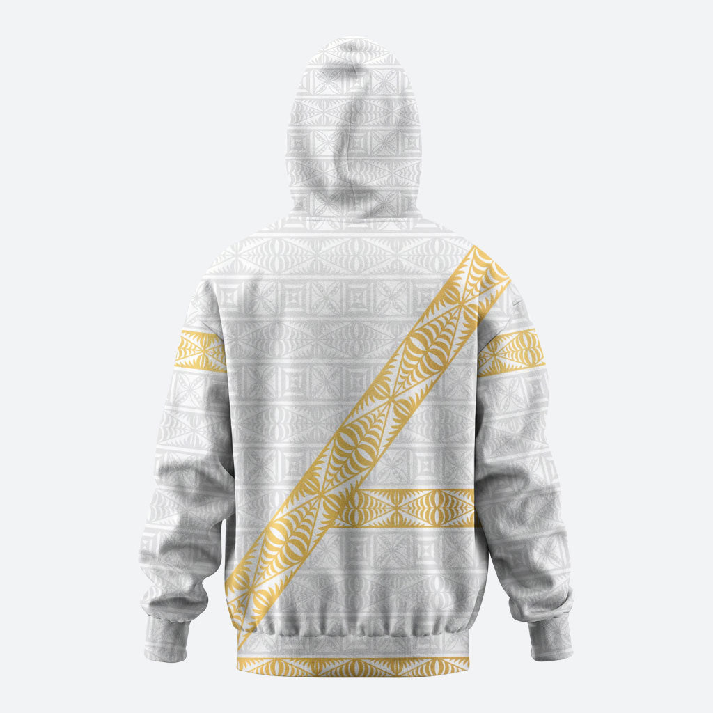 Tonga White Sunday Zip Hoodie Fakame Tongan Ngatu Pattern Gold Strips LT14 - Polynesian Pride