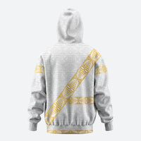Tonga White Sunday Zip Hoodie Fakame Tongan Ngatu Pattern Gold Strips LT14 - Polynesian Pride