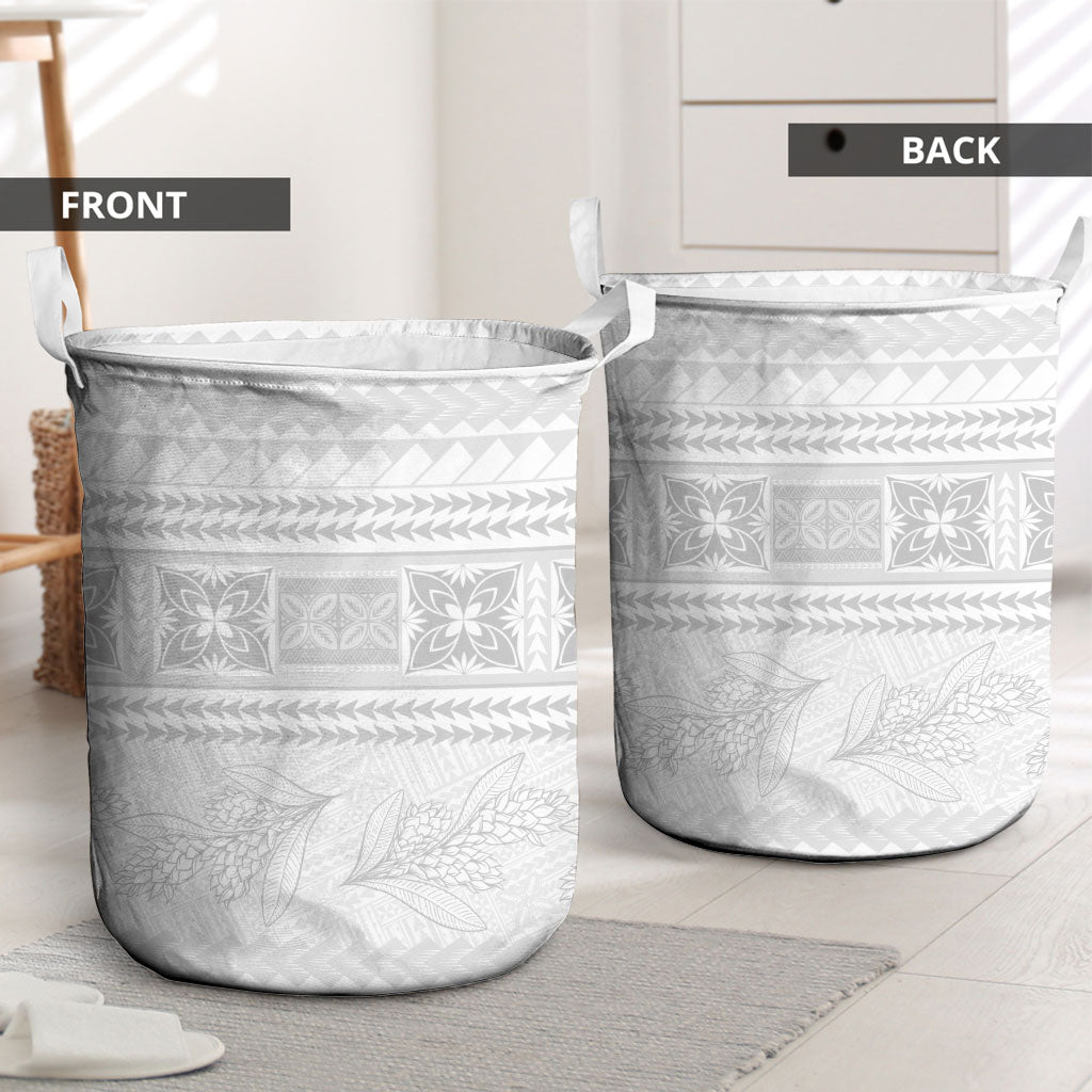 Samoa White Sunday Laundry Basket Lotu Tamaiti Samoan Siapo Teuila Flowers LT14 - Polynesian Pride