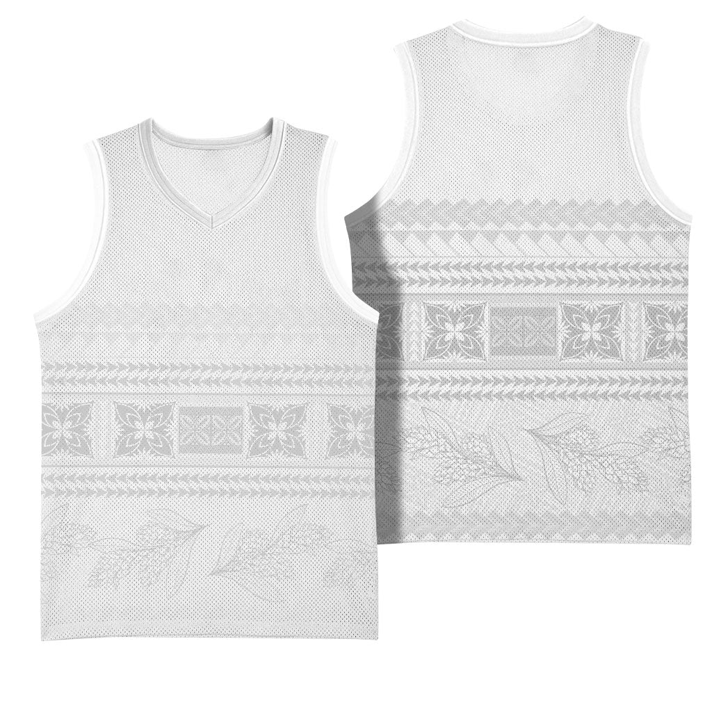 Samoa White Sunday Basketball Jersey Lotu Tamaiti Samoan Siapo Teuila Flowers LT14 - Polynesian Pride