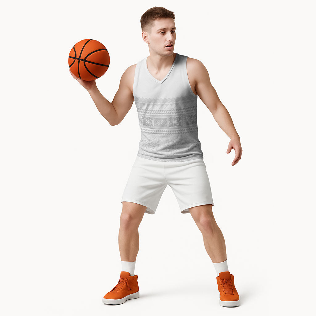 Samoa White Sunday Basketball Jersey Lotu Tamaiti Samoan Siapo Teuila Flowers LT14 - Polynesian Pride