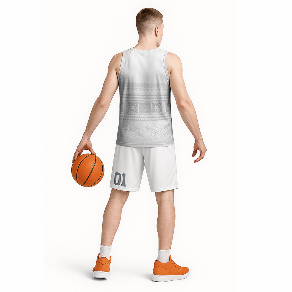 Samoa White Sunday Basketball Jersey Lotu Tamaiti Samoan Siapo Teuila Flowers LT14 - Polynesian Pride