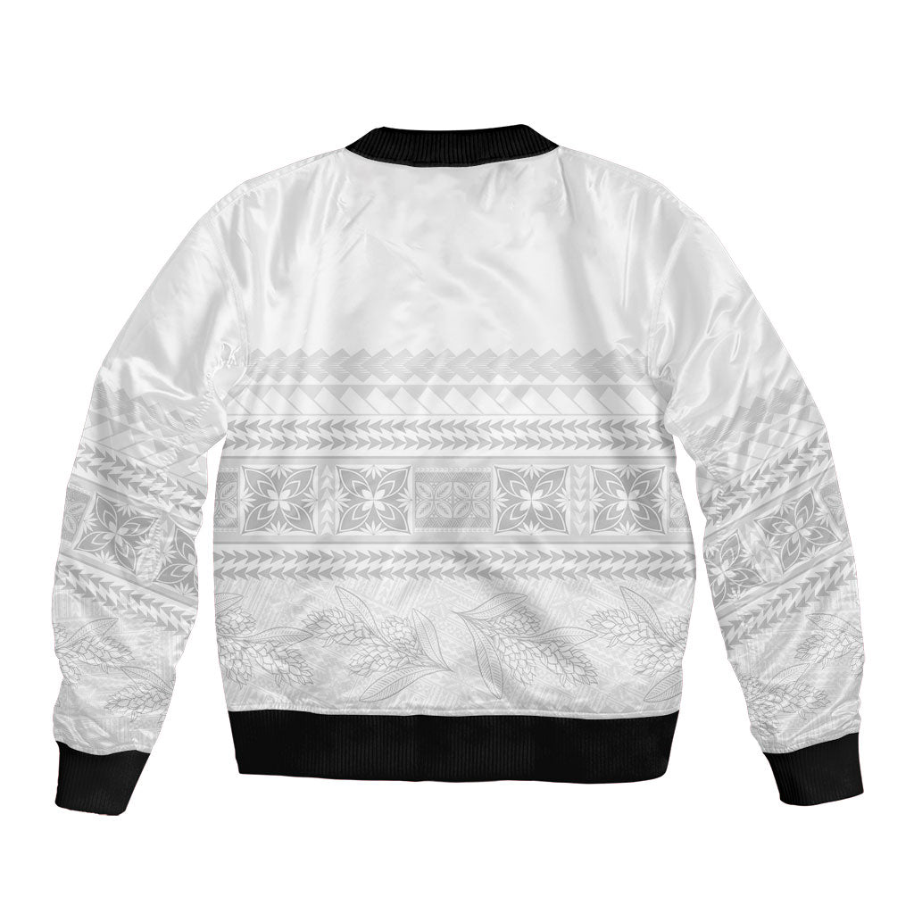 Samoa White Sunday Bomber Jacket Lotu Tamaiti Samoan Siapo Teuila Flowers LT14 - Polynesian Pride