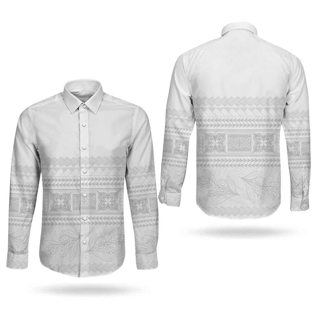 Samoa White Sunday Couples Matching Tank Maxi Dress and Long Sleeve Button Shirt Lotu Tamaiti Samoan Siapo Teuila Flowers LT14 - Polynesian Pride