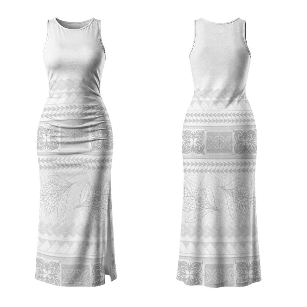 Samoa White Sunday Couples Matching Tank Maxi Dress and Long Sleeve Button Shirt Lotu Tamaiti Samoan Siapo Teuila Flowers LT14 - Polynesian Pride