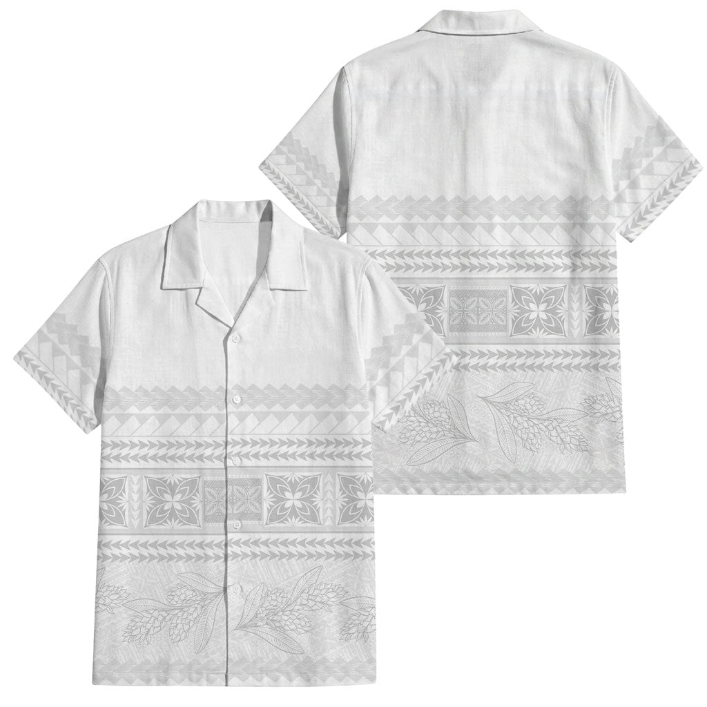 Samoa White Sunday Family Matching Tank Maxi Dress and Hawaiian Shirt Lotu Tamaiti Samoan Siapo Teuila Flowers LT14 Dad's Shirt - Short Sleeve White - Polynesian Pride