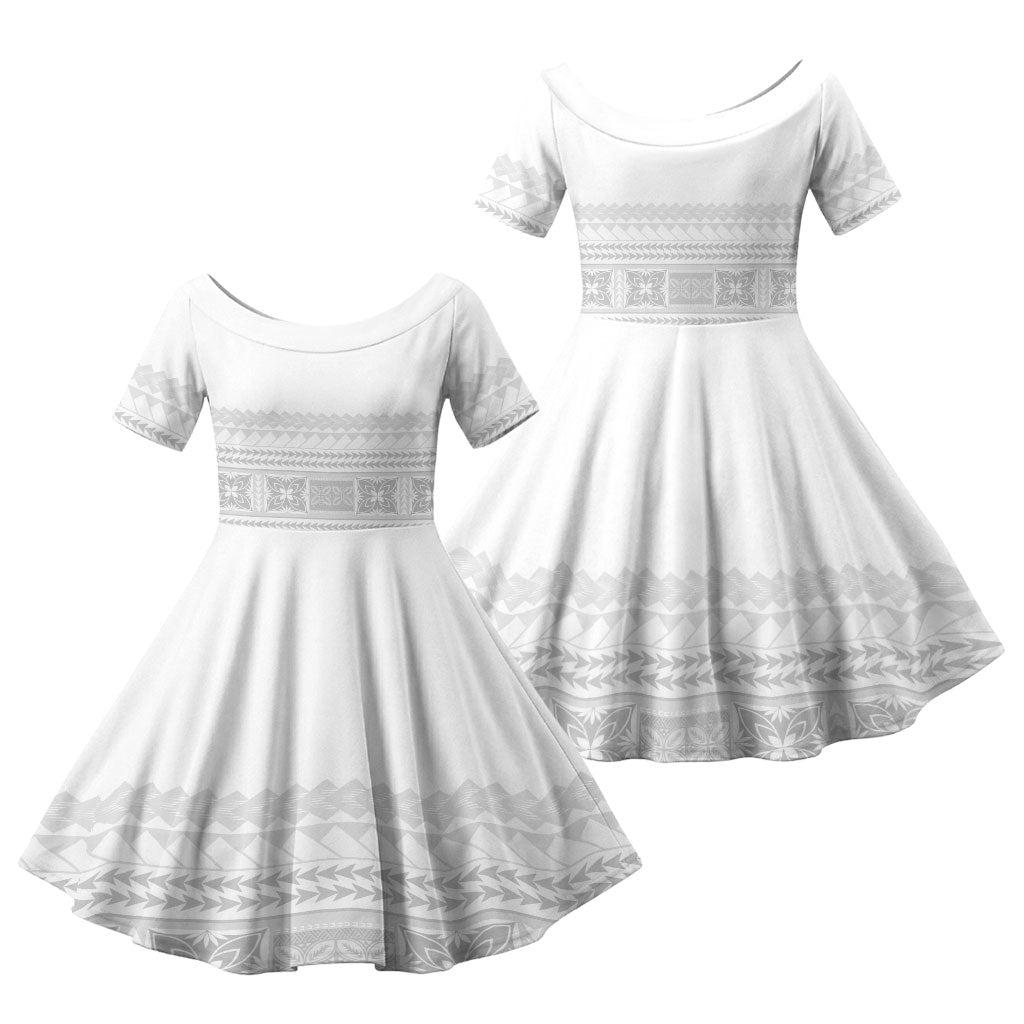 Samoa White Sunday Family Matching Tank Maxi Dress and Hawaiian Shirt Lotu Tamaiti Samoan Siapo Teuila Flowers LT14 Daughter's Dress White - Polynesian Pride