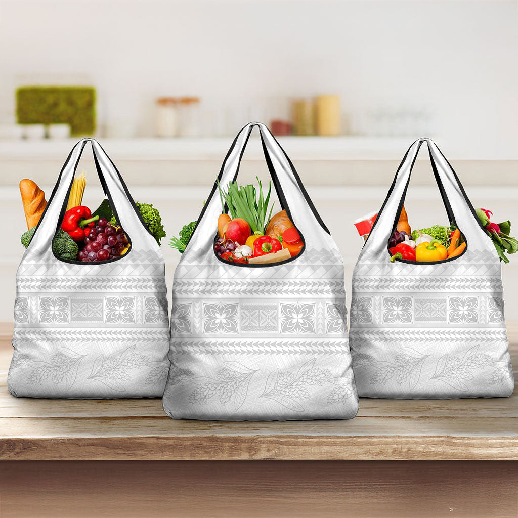 Samoa White Sunday Grocery Bag Lotu Tamaiti Samoan Siapo Teuila Flowers LT14 3-pack One Size White - Polynesian Pride