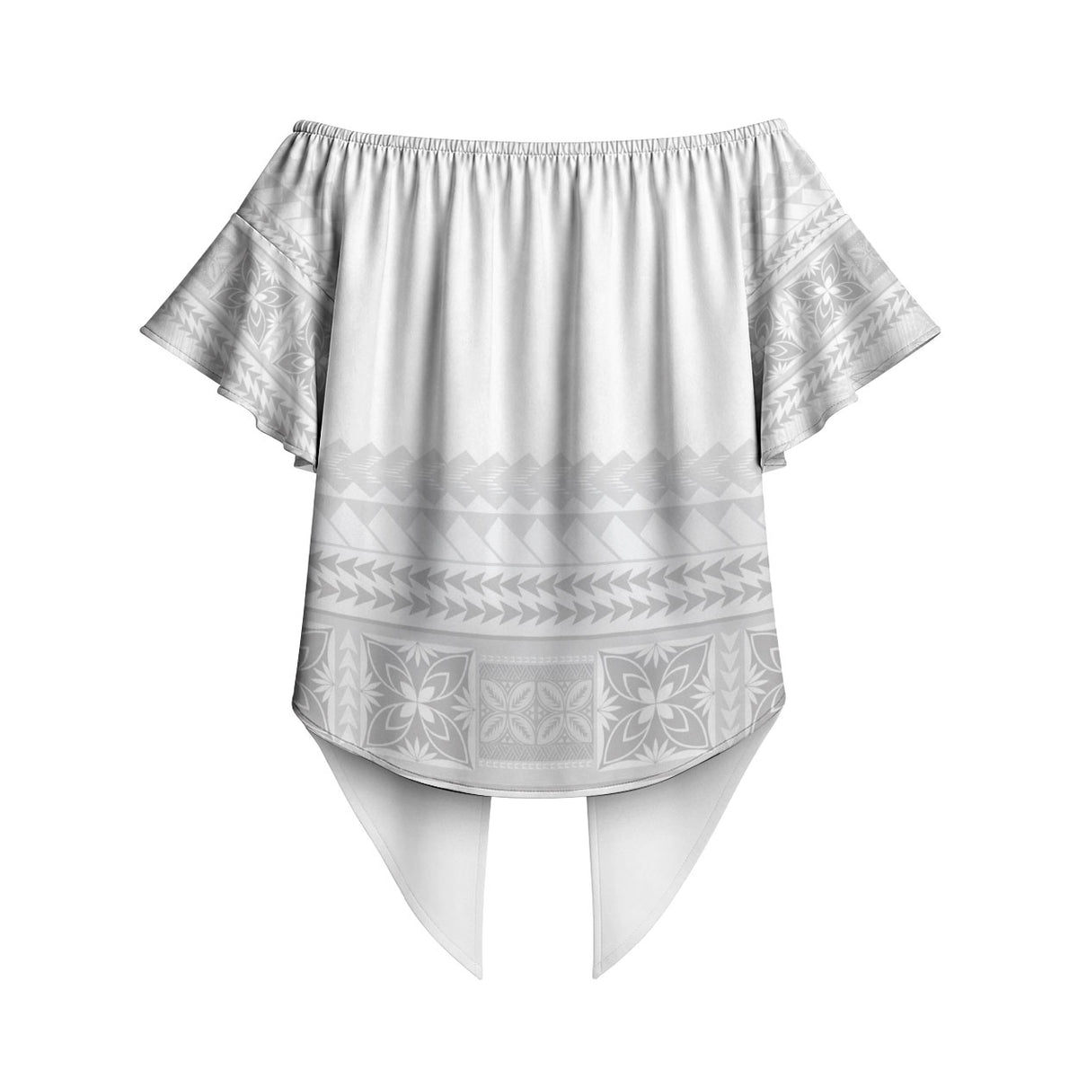 Samoa White Sunday Off Shoulder Wrap Waist Top Lotu Tamaiti Samoan Siapo Teuila Flowers LT14 - Polynesian Pride