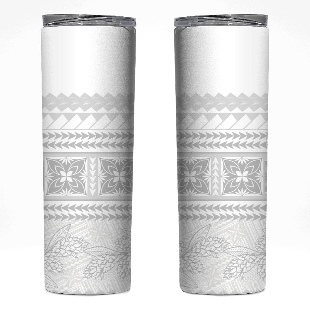 Samoa White Sunday Skinny Tumbler Lotu Tamaiti Samoan Siapo Teuila Flowers LT14 White - Polynesian Pride