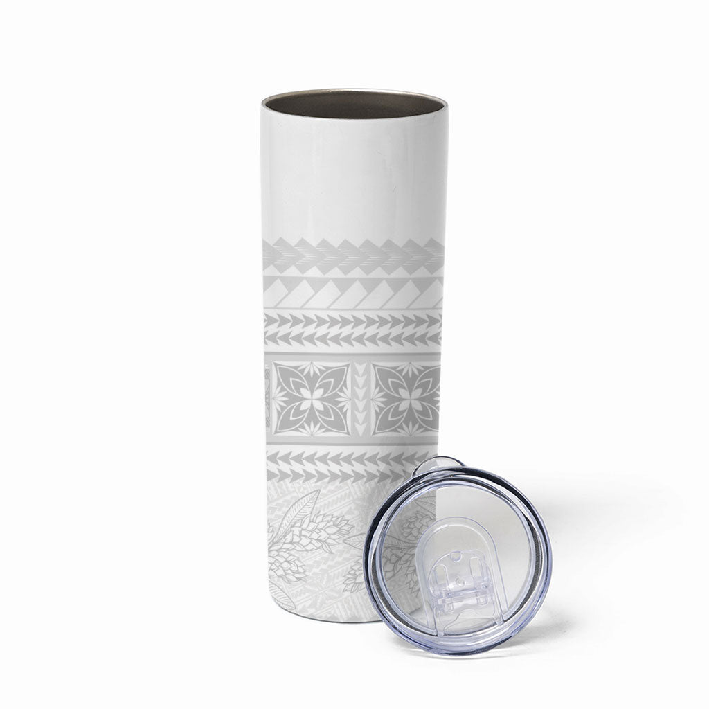 Samoa White Sunday Skinny Tumbler Lotu Tamaiti Samoan Siapo Teuila Flowers LT14 - Polynesian Pride