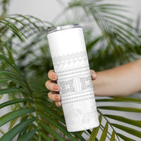 Samoa White Sunday Skinny Tumbler Lotu Tamaiti Samoan Siapo Teuila Flowers LT14 - Polynesian Pride