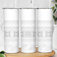 Samoa White Sunday Skinny Tumbler Lotu Tamaiti Samoan Siapo Teuila Flowers LT14 - Polynesian Pride