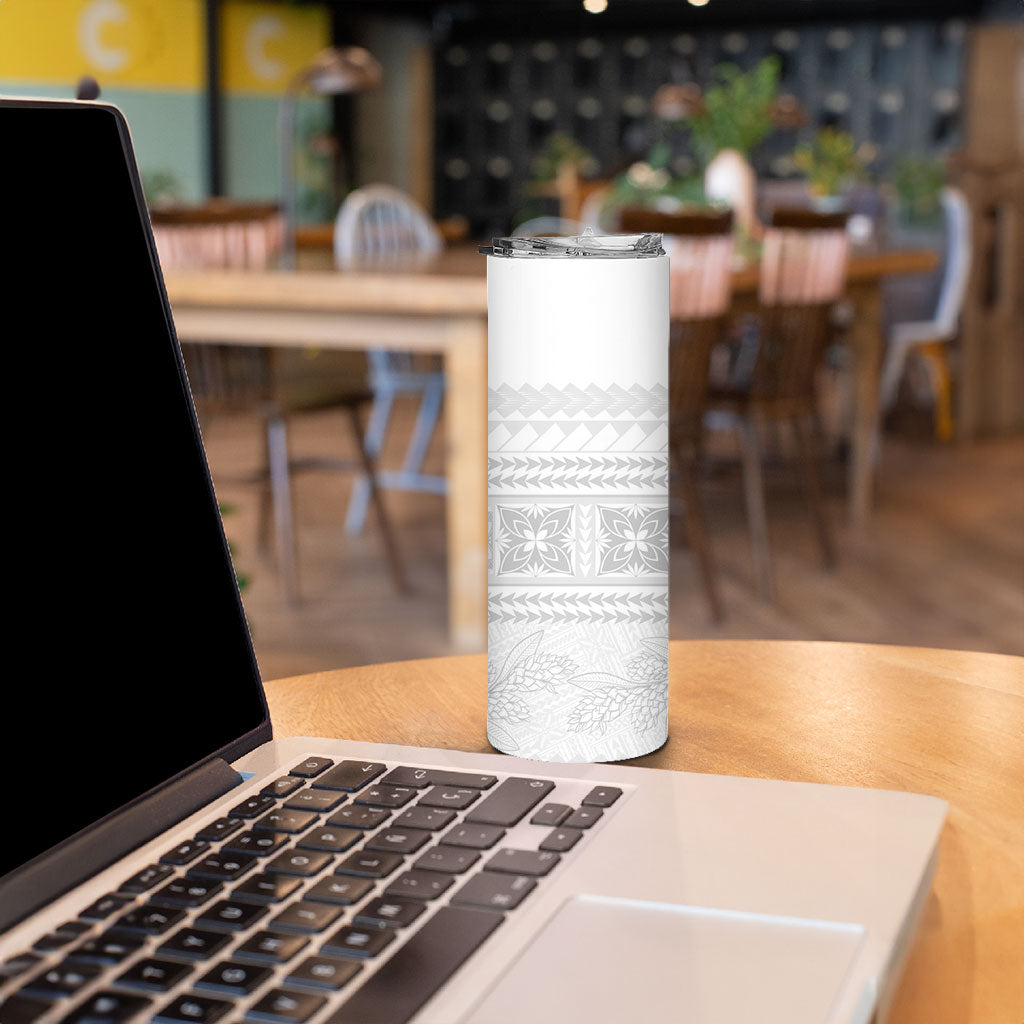 Samoa White Sunday Skinny Tumbler Lotu Tamaiti Samoan Siapo Teuila Flowers LT14 - Polynesian Pride