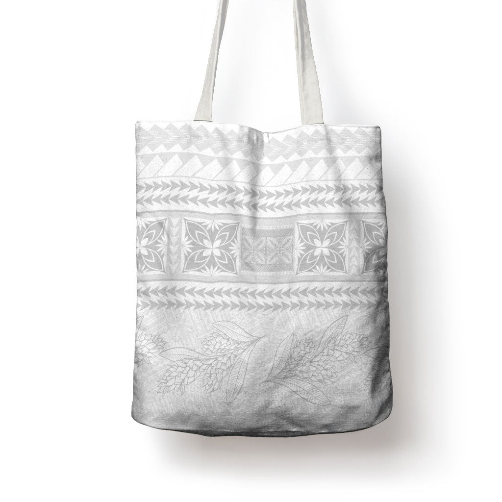 Samoa White Sunday Tote Bag Lotu Tamaiti Samoan Siapo Teuila Flowers LT14 - Polynesian Pride