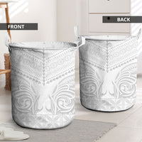 Niue White Sunday Laundry Basket Aho Tapu Fanau Hiapo Pattern LT14 - Polynesian Pride