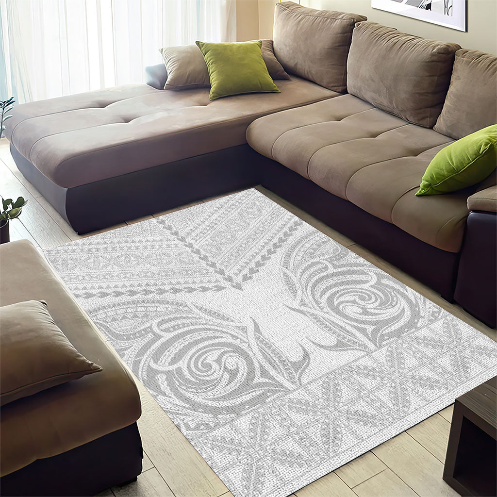 Niue White Sunday Area Rug Aho Tapu Fanau Hiapo Pattern LT14 - Polynesian Pride