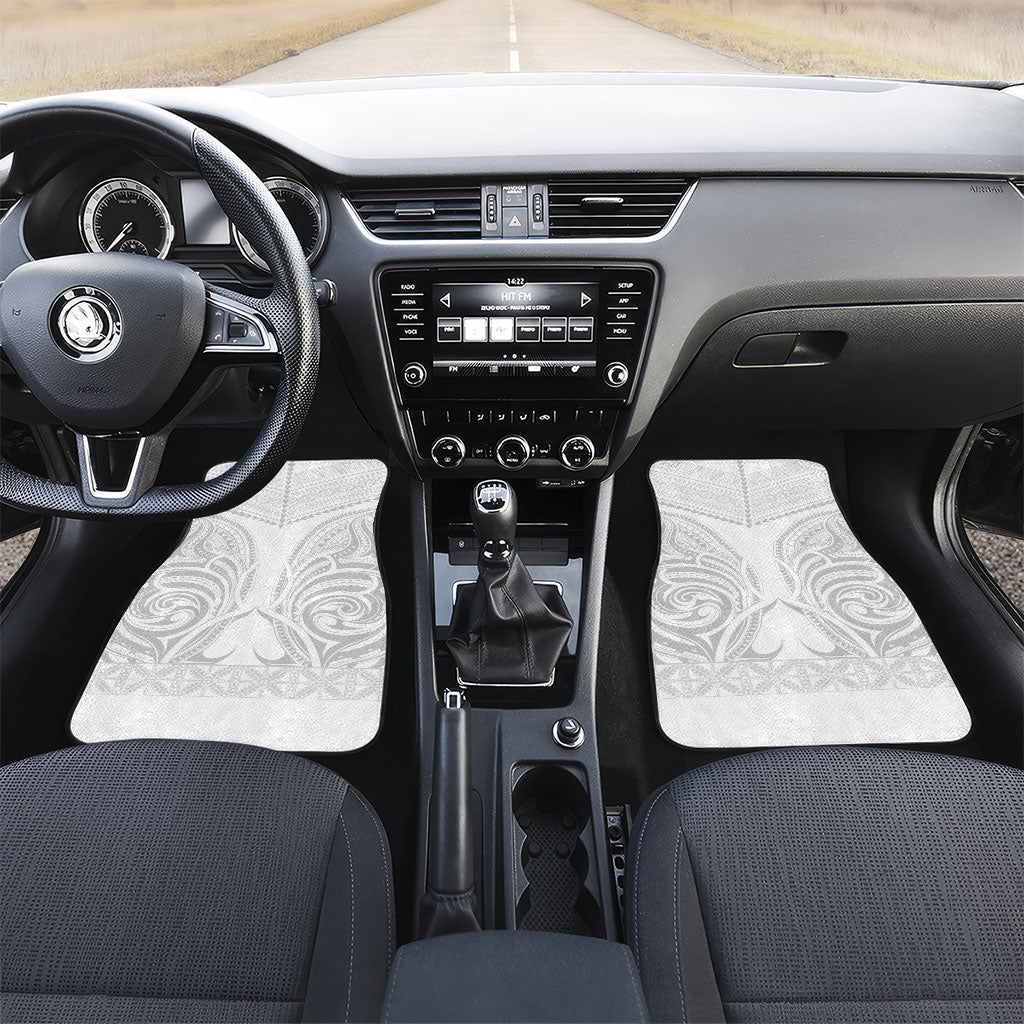 Niue White Sunday Car Mats Aho Tapu Fanau Hiapo Pattern LT14 Set 2pcs - Front White - Polynesian Pride