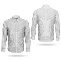 Niue White Sunday Couples Matching Off The Shoulder Long Sleeve Dress and Long Sleeve Button Shirt Aho Tapu Fanau Hiapo Pattern LT14 - Polynesian Pride