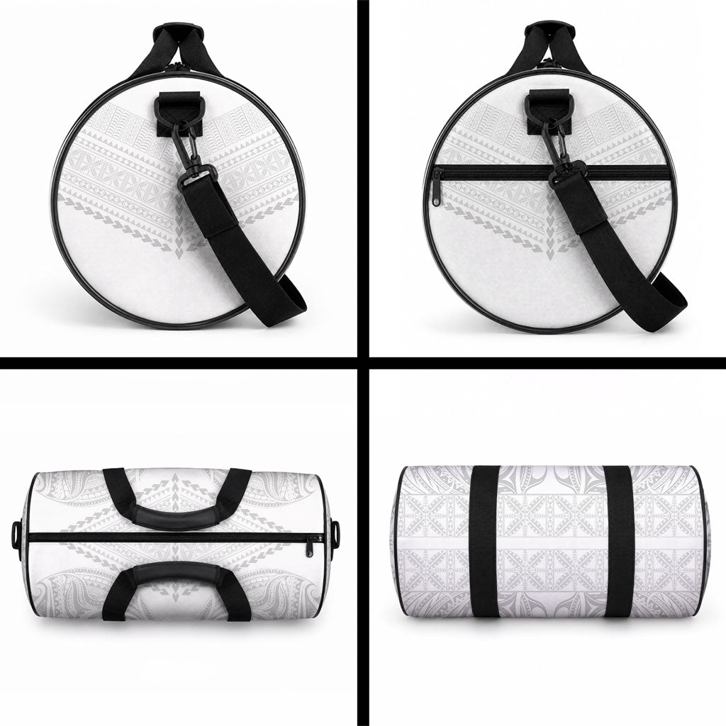 Niue White Sunday Duffle Bag Aho Tapu Fanau Hiapo Pattern LT14 - Polynesian Pride